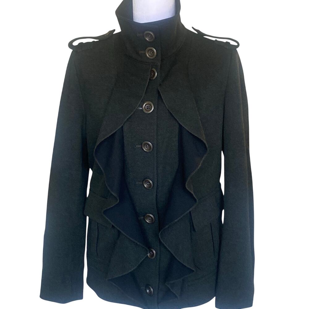 Diane Von Furstenberg Basia Military Ruffle Jacket Army Green Size 8
